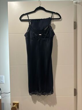 House of CB Navy Satin Lace Slip Dress